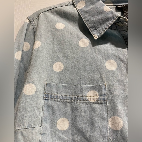 CHAMBRAY LG POLKA DOT CROPPED SHIRT (F) - Picture 3 of 11